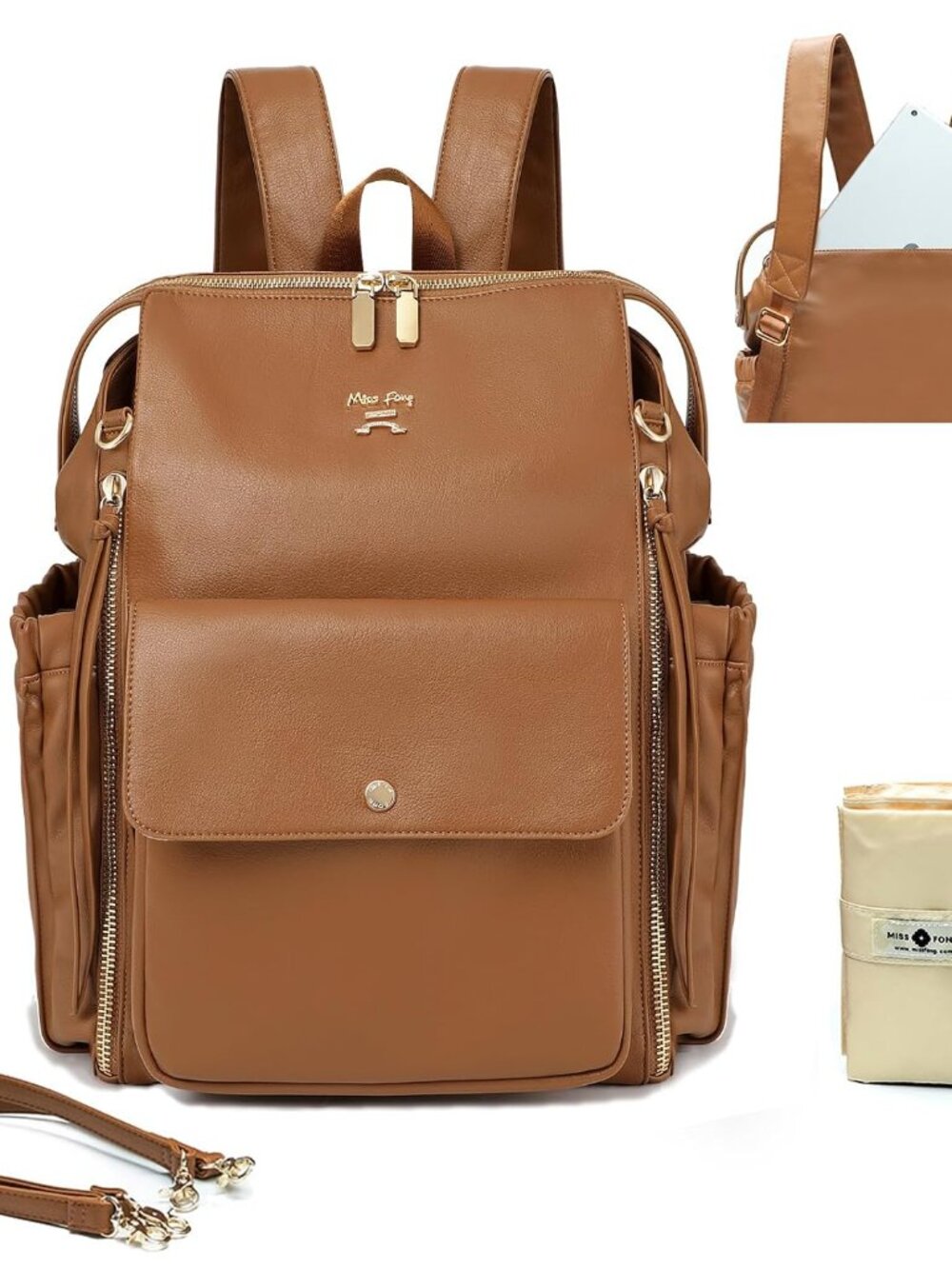 Diaper Bag Backpack Baby Diaper Bag for Girls and Boys, Leather Purse with 13 Po